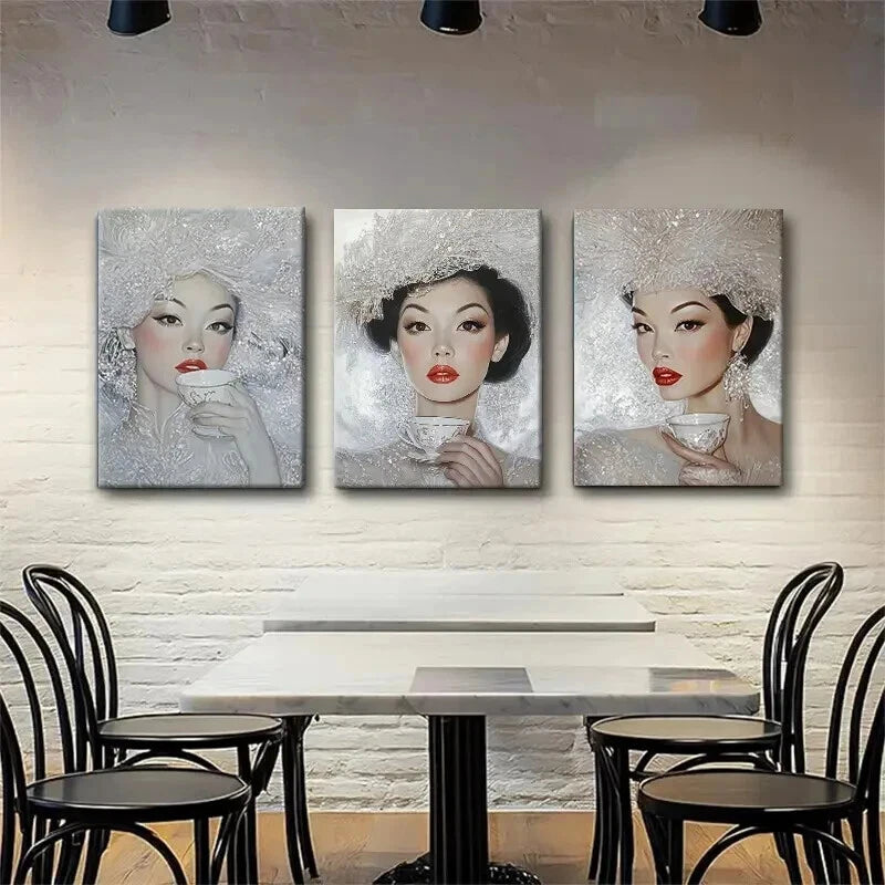 3pcs Elegant Woman Glamour Portrait Perfect Wall Art Set Canvas Framed 40x60cm - High Quality Print 100% Australian Made Wall Canvas Ready to Hang