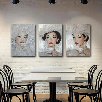 3pcs Elegant Woman Glamour Portrait Perfect Wall Art Set Canvas Framed 40x60cm - High Quality Print 100% Australian Made Wall Canvas Ready to Hang