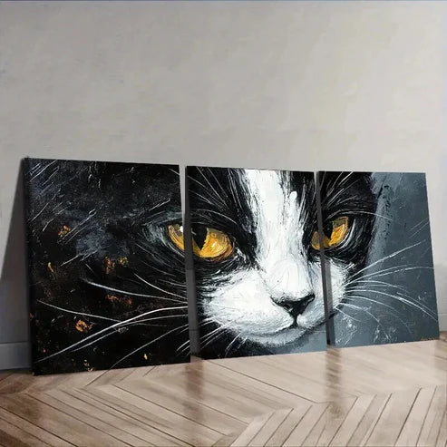 3pcs Black And White Tuxedo Cat Decor Perfect Wall Art Canvas Unframed – High Quality Print 100% Australian Made Wall Canvas