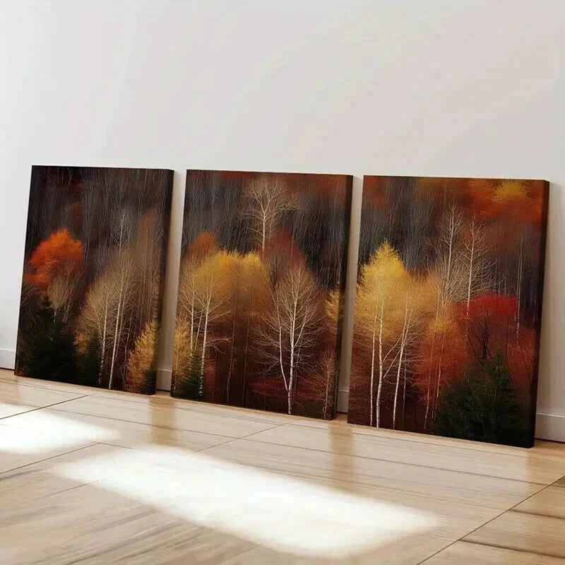 3pcs Autumn Forest Palette Abstract Artwork Wall Art Set Canvas Framed 40x60cm - High Quality Print 100% Australian Made Wall Canvas Ready to Hang