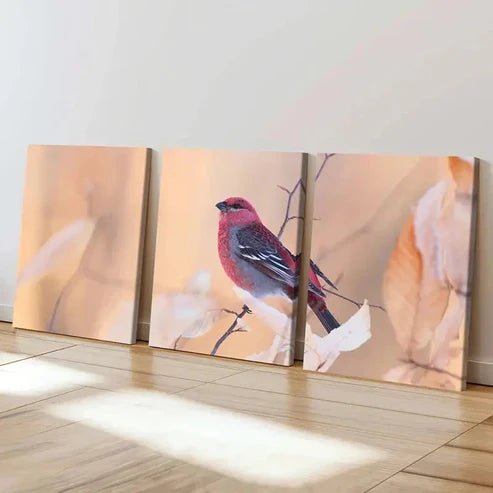 3pcs Bird on a Branch With Autumn Leaves Wall Art Canvas Unframed – High Quality Print 100% Australian Made Wall Canvas