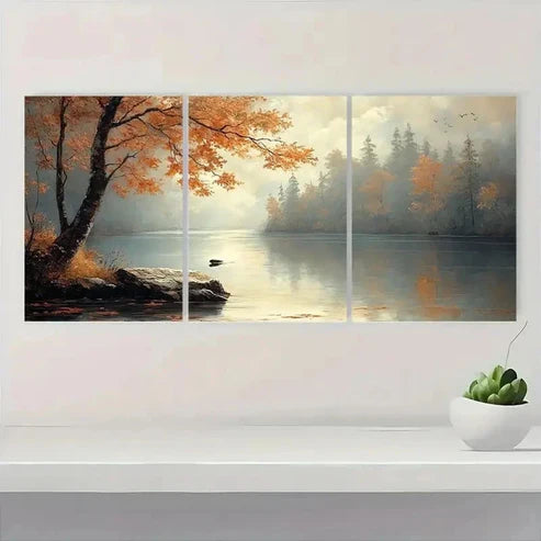 3pcs Rustic Tree River Landscape Wall Art Set Canvas Unframed – High Quality Print 100% Australian Made Wall Canvas