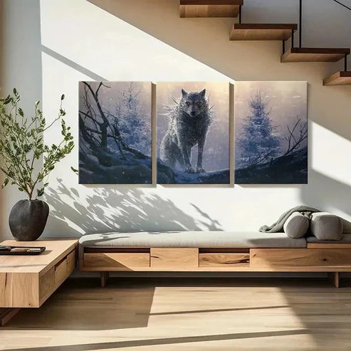 3pcs Snow Wolf King Anime Style Wall Art Set Canvas Unframed - High Quality Print 100% Australian Made Wall Canvas