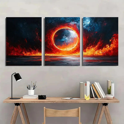 3pcs Elegant Black Vibrant Sunset & Ocean Metal Print Ready to Hang Art