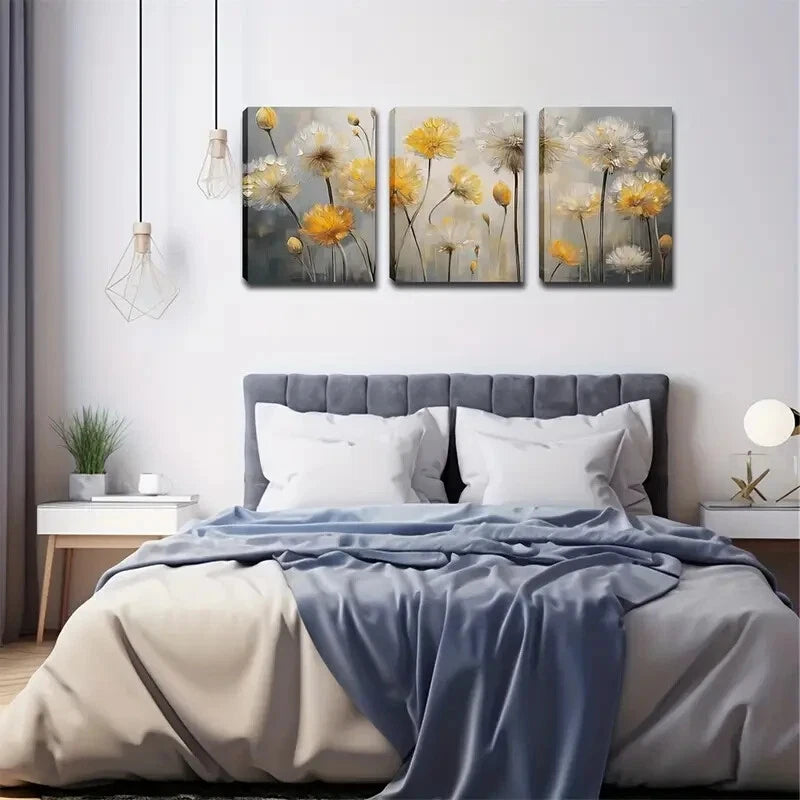 3pcs Elegant Dandelion Design Floral Perfect Wall Art Set Canvas Framed 40x60cm - High Quality Print 100% Australian Made Wall Canvas Ready to Hang
