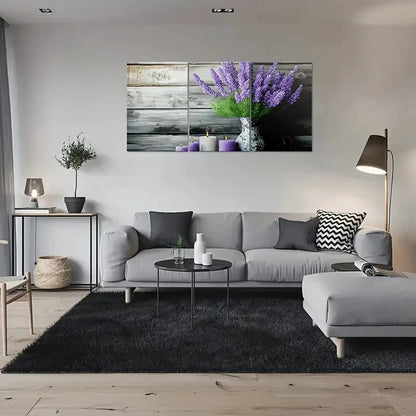 3pcs Scandinavian Lavender Purple Candles Metal Print Ready to Hang Art