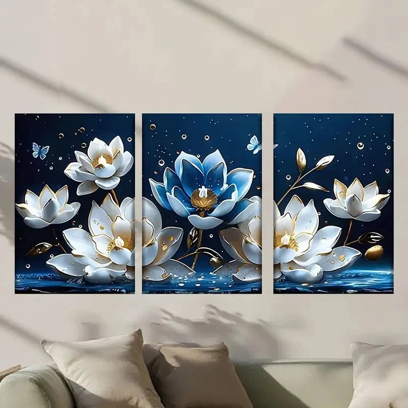 3pcs White Flowers Floating in The Water Wall Art Set Canvas Framed 60x90cm - High Quality Print 100% Australian Made Wall Canvas Ready to Hang