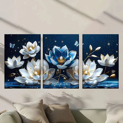 3pcs White Flowers Floating in The Water Wall Art Set Canvas Framed 60x90cm - High Quality Print 100% Australian Made Wall Canvas Ready to Hang
