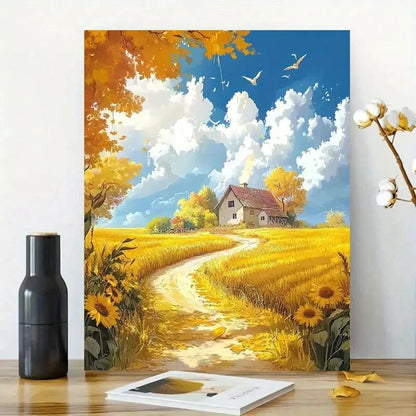 Autumn Countryside Old house Painting 40x60cm Metal Print Ready to Hang
