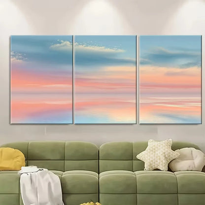3pcs Soft Mint & Peach Horizon Coastal Sunrise Wall Art Set Canvas Framed 40x60cm - High Quality Print 100% Australian Made Wall Canvas Ready to Hang