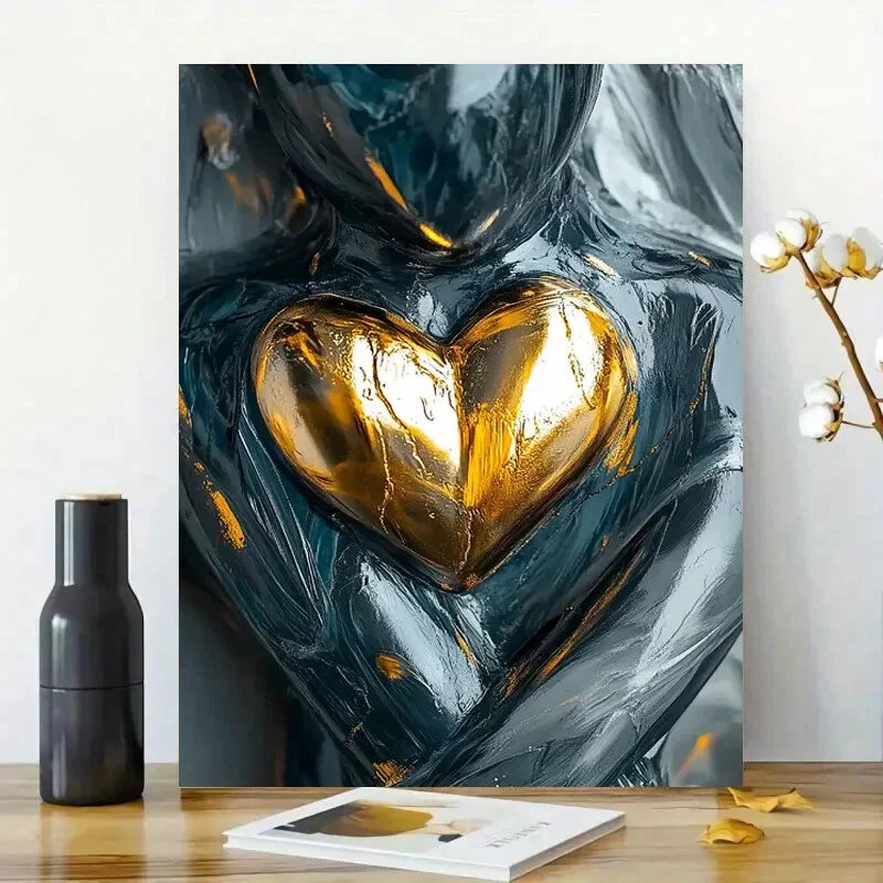 Modern Abstract Heart Shaped Black Marble Statue 40x60cm Metal Print Ready to Hang