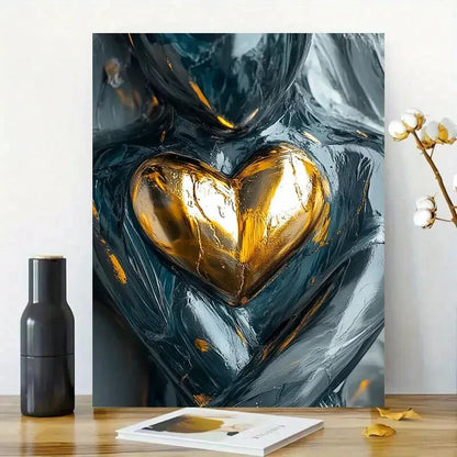 Modern Abstract Heart Shaped Black Marble Statue 40x60cm Metal Print Ready to Hang