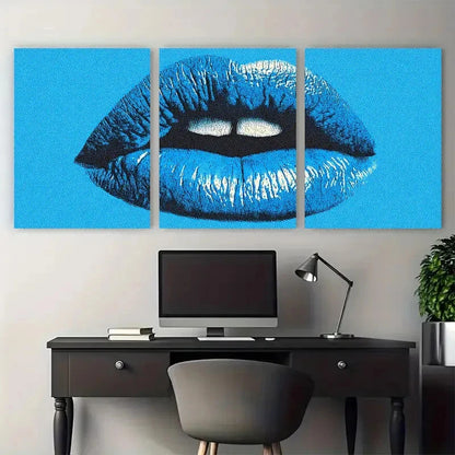 3pcs Blue Kiss Lips Retro Coquette Perfect  Wall Art Set Canvas Framed 40x60cm - High Quality Print 100% Australian Made Wall Canvas Ready to Hang
