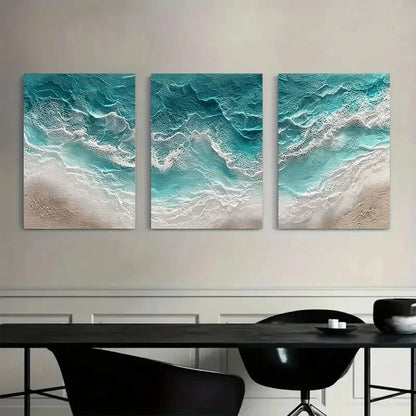 3pcs Hyper-Realistic Ocean Waves Poster Metal Print Ready to Hang Art