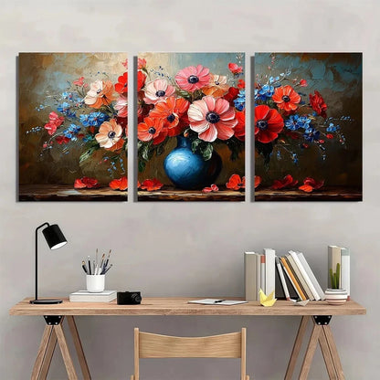 3pcs Blue & White Flowers Floral Bouquet Metal Print Ready to Hang Art