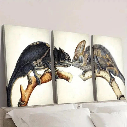 3pcs Featuring a Lizard And a Chameleon Wall Art Set Canvas Framed 40x60cm - High Quality Print 100% Australian Made Wall Canvas Ready to Hang