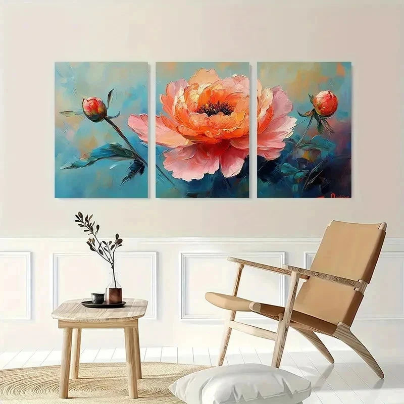 3pcs Pink Floral Peony Flower Perfect Wall Art Set Canvas Framed 50x70cm - High Quality Print 100% Australian Made Wall Canvas Ready to Hang