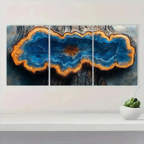 3pcs Oak Tree Ring Blue EW Wall Art Set Canvas Unframed - High Quality Print 100% Australian Made Wall Canvas