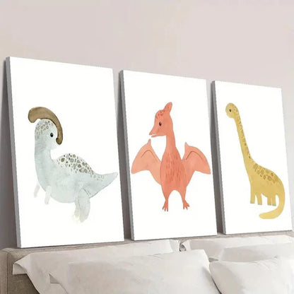 3pcs Cute Cartoon Dinosaurs Decoration Wall Art Set Canvas Unframed - High Quality Print 100% Australian Made Wall Canvas