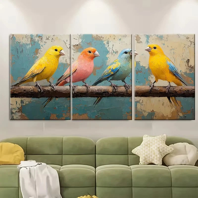 3pcs Canary Birds Painting Metal Print Ready to Hang Art