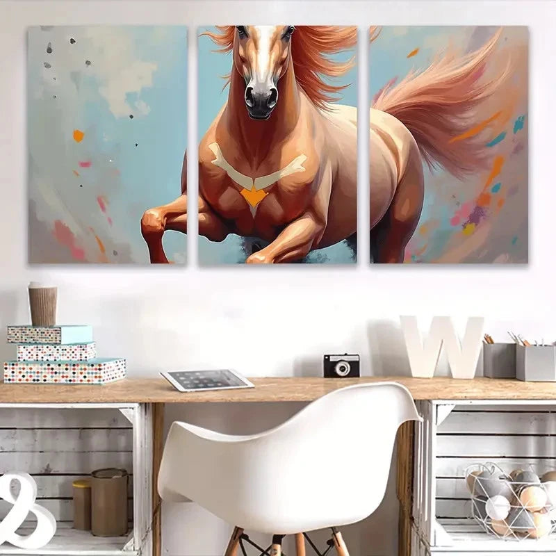 3pcs Dynamic Running Horses Wall Art Set Canvas Framed 60x90cm - High Quality Print 100% Australian Made Wall Canvas Ready to Hang