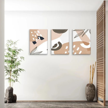 3pcs Neutral Abstract Shapes and Botanical Art Wall Art Set Canvas Framed 40x60cm - High Quality Print 100% Australian Made Wall Canvas Ready to Hang