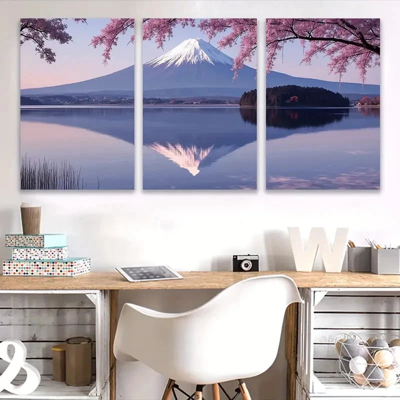 3pcs Mount Fuji Cherry Blossoms Scene Wall Art Set Canvas Framed 60x90cm - High Quality Print 100% Australian Made Wall Canvas Ready to Hang