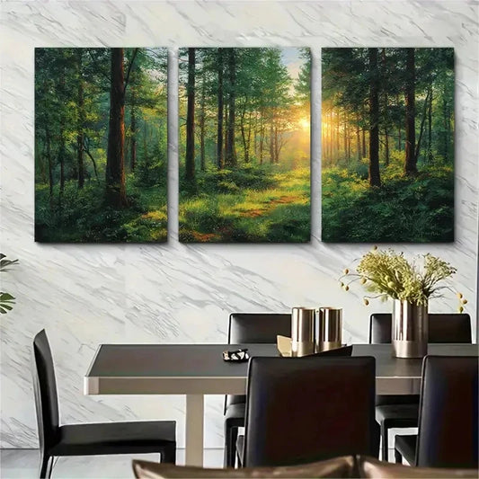 3pcs Sunrise View Among Trees The Forest Perfect Wall Art Set Canvas Framed 40x60cm - High Quality Print 100% Australian Made Wall Canvas Ready to Hang