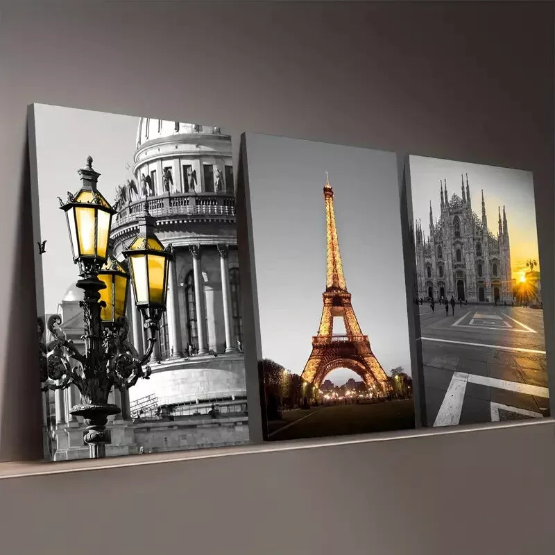 3pcs Black And White Architectural Photography Wall Art Set Canvas Framed 50x70cm - High Quality Print 100% Australian Made Wall Canvas Ready to Hang - Bella Home Decor
