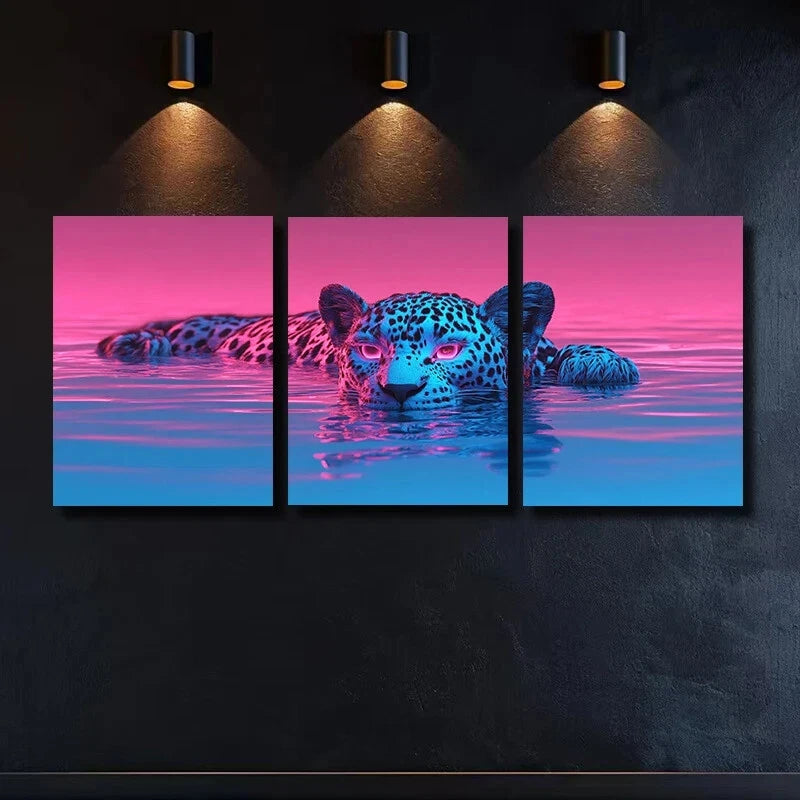 3pcs Neon Psychedelic Leopard Metal Print Ready to Hang Art