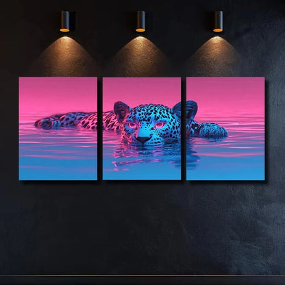 3pcs Neon Psychedelic Leopard Metal Print Ready to Hang Art