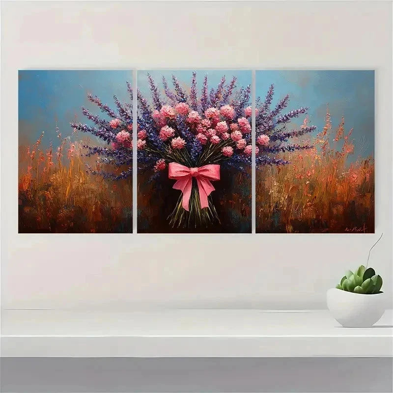 3pcs Wildflowers Bouquet Décor Floral Perfect Wall Art Set Canvas Framed 40x60cm - High Quality Print 100% Australian Made Wall Canvas Ready to Hang