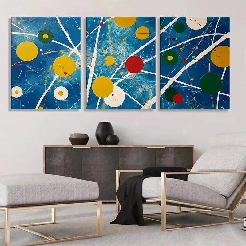 3pcs Colorful Circles and Lines Bold Perfect Wall Art Set Canvas Framed 40x60cm - High Quality Print 100% Australian Made Wall Canvas Ready to Hang