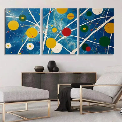 3pcs Colorful Circles and Lines Bold Perfect Wall Art Set Canvas Framed 40x60cm - High Quality Print 100% Australian Made Wall Canvas Ready to Hang