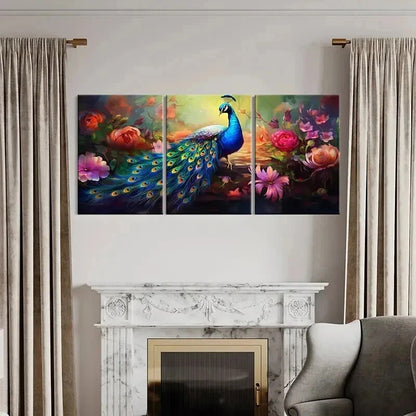 3pcs Peacock & Flower Abstract Aesthetic Wall Art Set Canvas Framed 40x60cm - High Quality Print 100% Australian Made Wall Canvas Ready to Hang