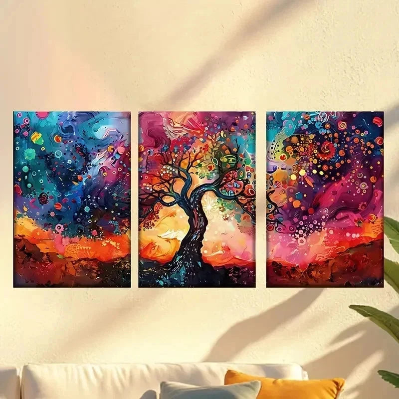 3pcs  painting of a tree with colorful colors Wall Art Set Canvas Framed 40x60cm - High Quality Print 100% Australian Made Wall Canvas Ready to Hang