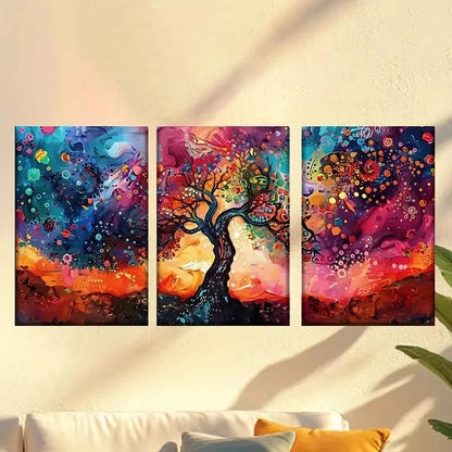 3pcs  painting of a tree with colorful colors Wall Art Set Canvas Framed 40x60cm - High Quality Print 100% Australian Made Wall Canvas Ready to Hang