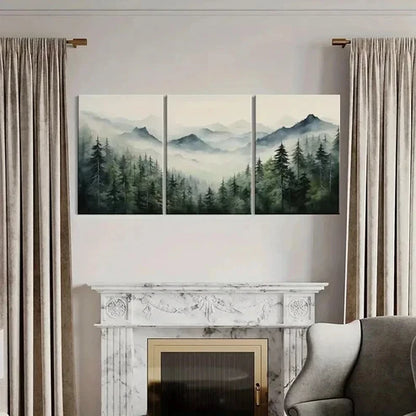 3pcs Misty Mountain Landscape Forest Scenery Wall Art Canvas Unframed - High Quality Print 100% Australian Made Wall Canvas