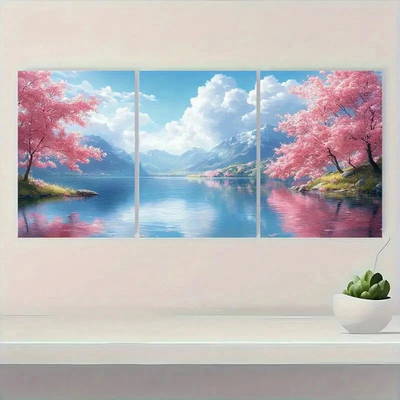 3pcs Snow Capped Mountains Blue Sky & Reflective Metal Print Ready to Hang Art