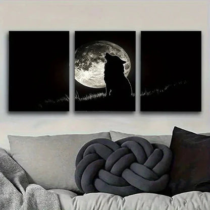 3pcs Silhouette of Wolf Howling at Moon Wall Art Canvas Unframed - High Quality Print 100% Australian Made Wall Canvas