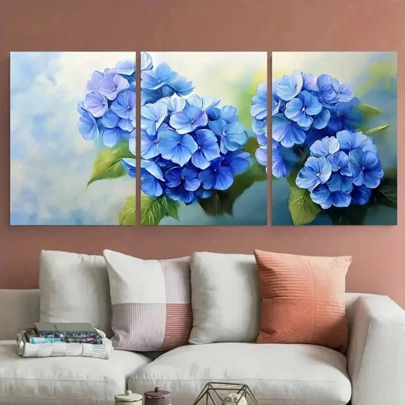 3pcs Hydrangea Flowers Impasto Floral Perfect Wall Art Set Canvas Framed 50x70cm - High Quality Print 100% Australian Made Wall Canvas Ready to Hang