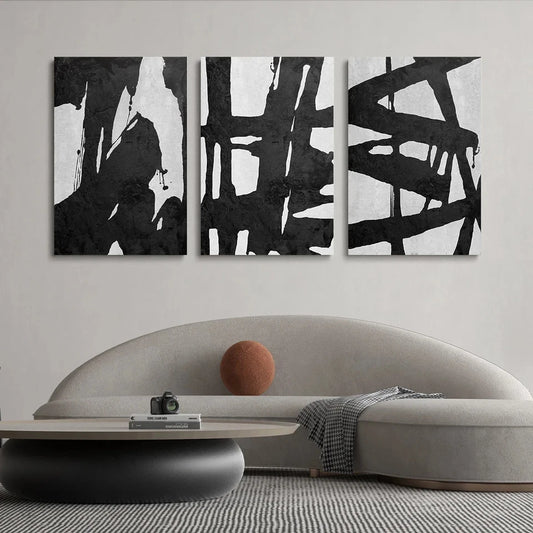 3pcs Modern Abstract Black & Grey Metal Print Ready to Hang Art