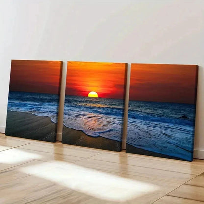 3pcs Seaside Sunset Beach Scene Nature Wall Art Set Canvas Framed 40x60cm - High Quality Print 100% Australian Made Wall Canvas Ready to Hang