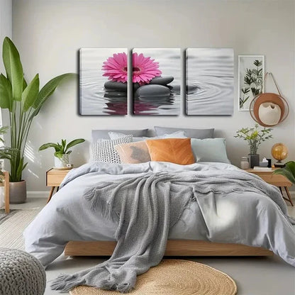 3pcs Bright Pink Gerbera on Rocks Perfect Wall Art Canvas Unframed - High Quality Print 100% Australian Made Wall Canvas