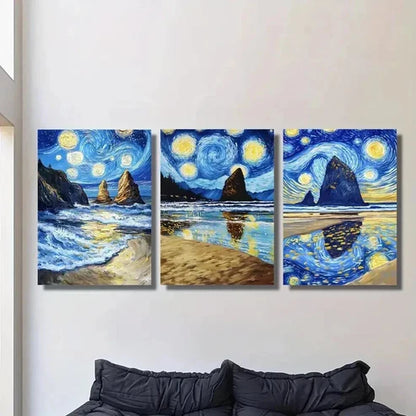 3pcs Van Gogh Starry Sky Landscape Wall Art Canvas Unframed – High Quality Print 100% Australian Made Wall Canvas