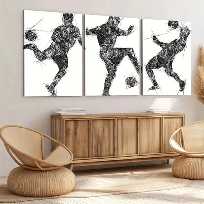 3pcs Football Black & White Men Black Lines Wall Art Set Canvas Framed 40x60cm - High Quality Print 100% Australian Made Wall Canvas Ready to Hang