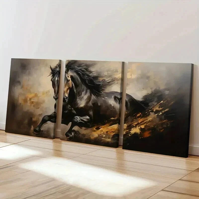 3pcs Abstract Horse Artwork Dynamic Flowing Mane Wall Art Set Canvas Framed 40x60cm - High Quality Print 100% Australian Made Wall Canvas Ready to Hang