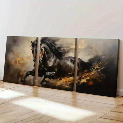 3pcs Abstract Horse Artwork Dynamic Flowing Mane Wall Art Set Canvas Framed 40x60cm - High Quality Print 100% Australian Made Wall Canvas Ready to Hang