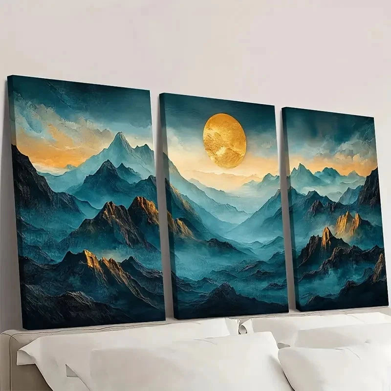 3pcs Abstract Mountain and Sunset Scenery Wall Art Set Canvas Framed 60x90cm - High Quality Print 100% Australian Made Wall Canvas Ready to Hang