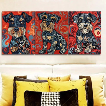 3pcs Schnauzer Dog Art Deco Contemporary Metal Print Ready to Hang Art